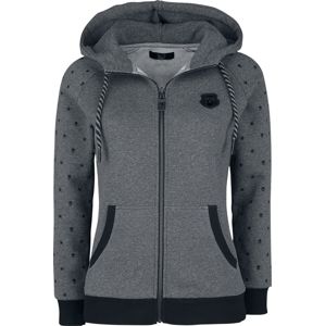 EMP Premium Collection Šedá bunda s kapucí a potiskem na rukávech Dámská mikina s kapucí na zip tmavě šedá