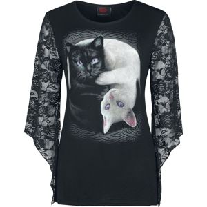 Spiral Ying Yang Cats Dámské tričko s dlouhými rukávy černá