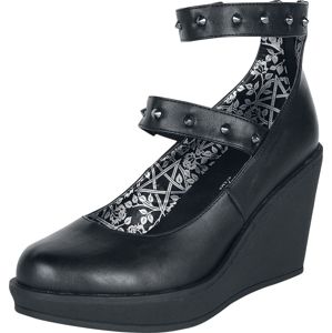 Gothicana by EMP Černé boty na vysokých podpatcích s klínovým podpatkem a řemínky Vysoké podpatky černá