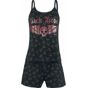 Rock Rebel by EMP Pyžamo s celoplošným potiskem s třešněmi - lebkami pyžama černá