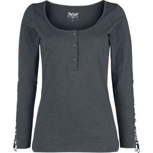 Black Premium by EMP Šedé tričko s dlouhými rukávy, zapínáním na knoflíky a ozdobným prošíváním dívcí triko s dlouhými rukávy prošedivelá