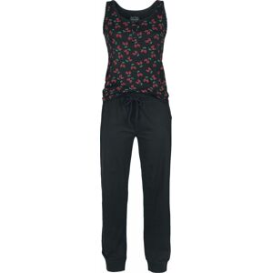 Rock Rebel by EMP Dlouhé pyžamo s potiskem s třešněmi - lebkami pyžama černá